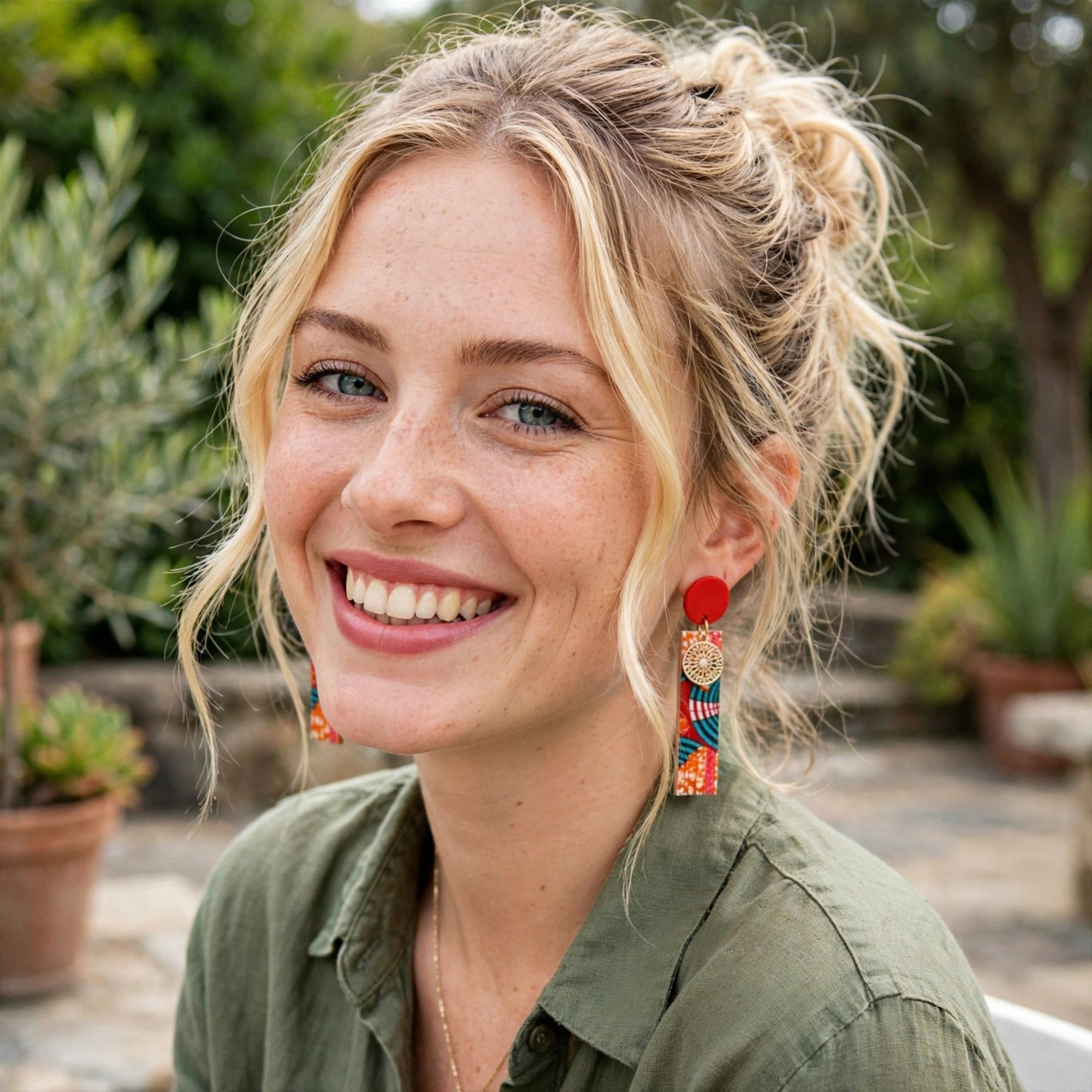 Boucles d'oreilles wax rouge rectangulaires