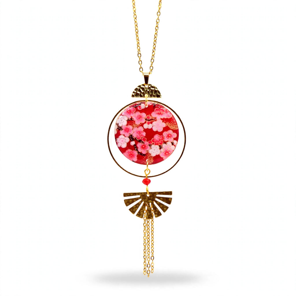 Collier sakura bois et résine