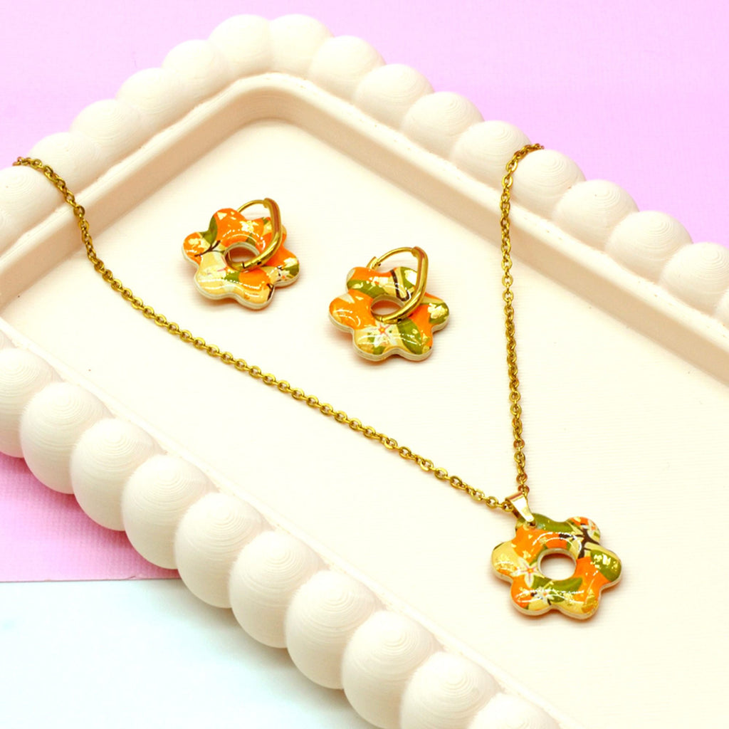 Parure fleur orange