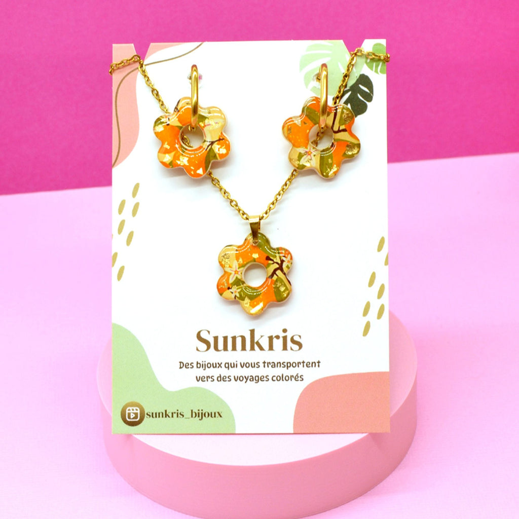 Parure fleur orange