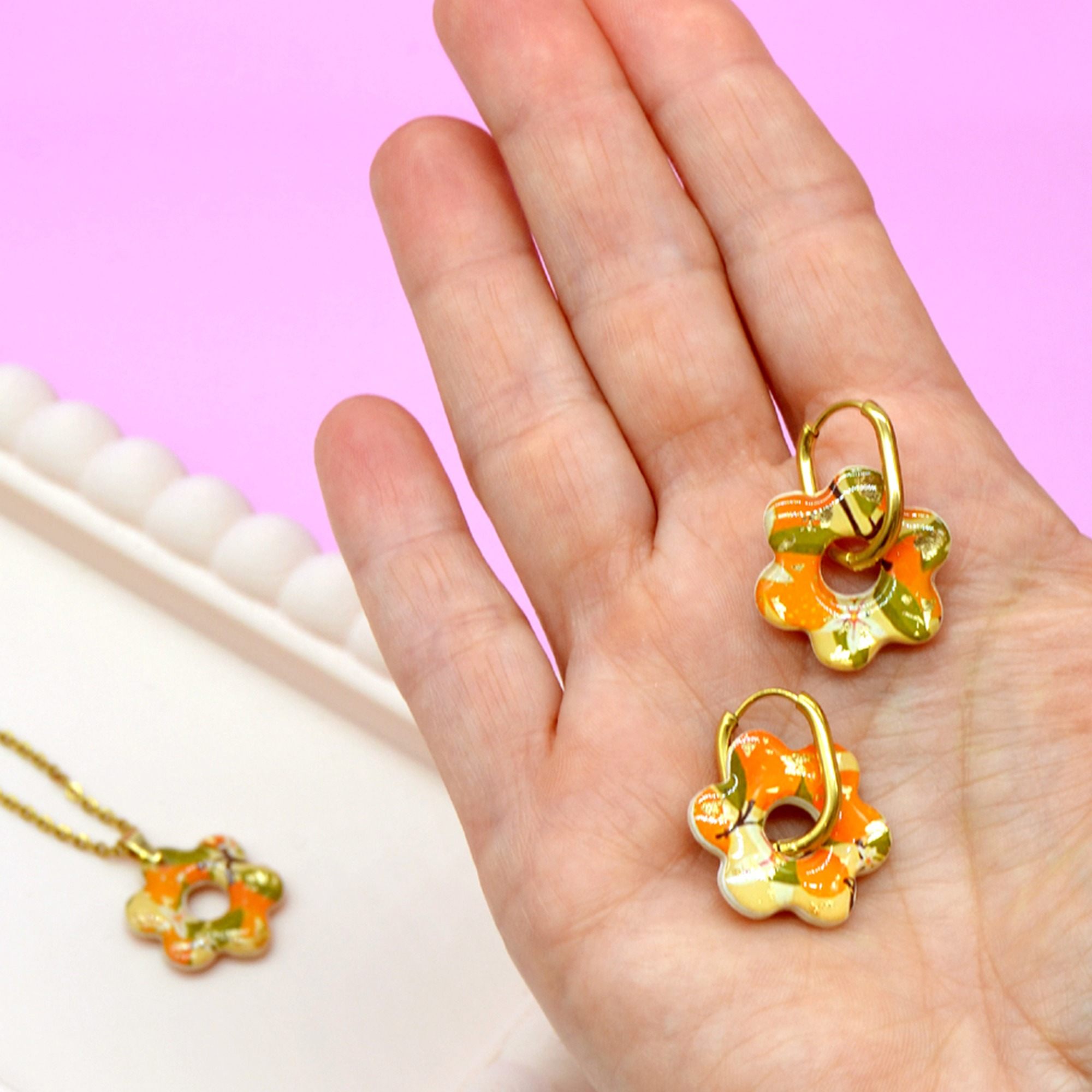 Parure fleur orange