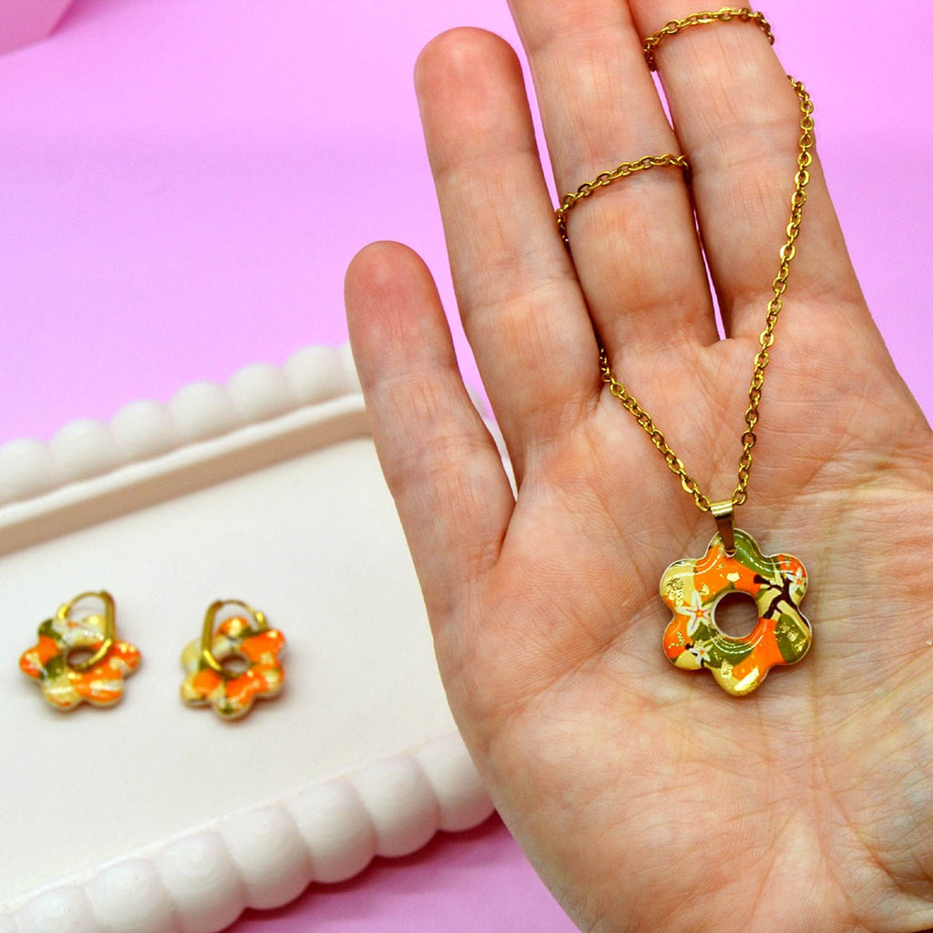 Parure fleur orange