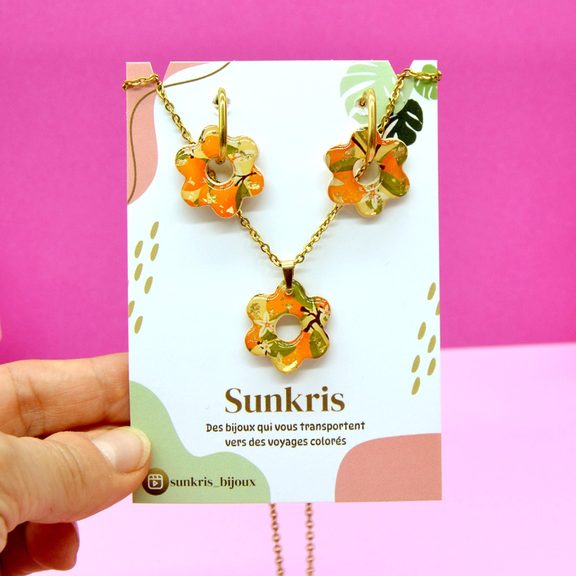 Parure fleur orange