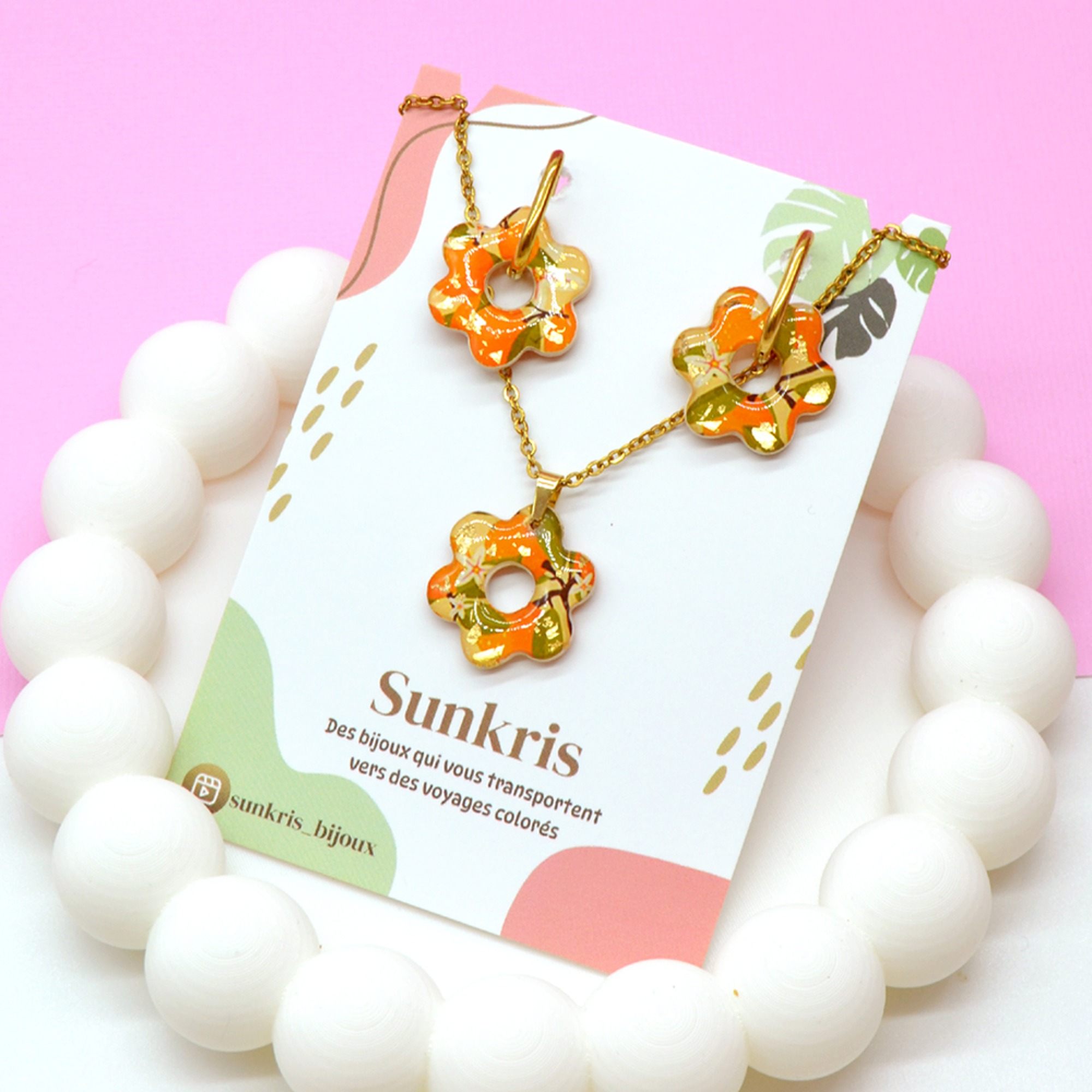 Parure fleur orange