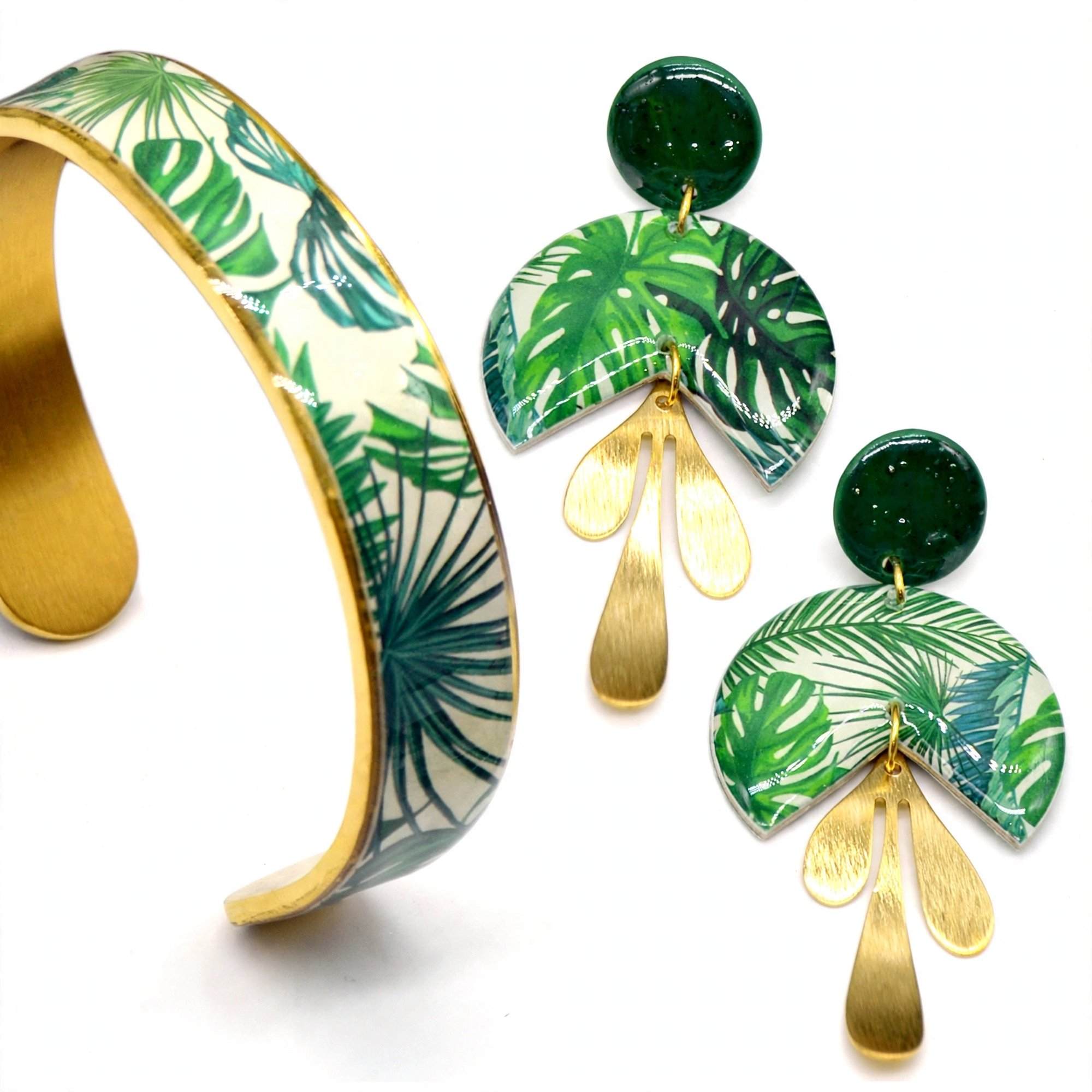 Parure Jungle manchette et boucles d'oreilles