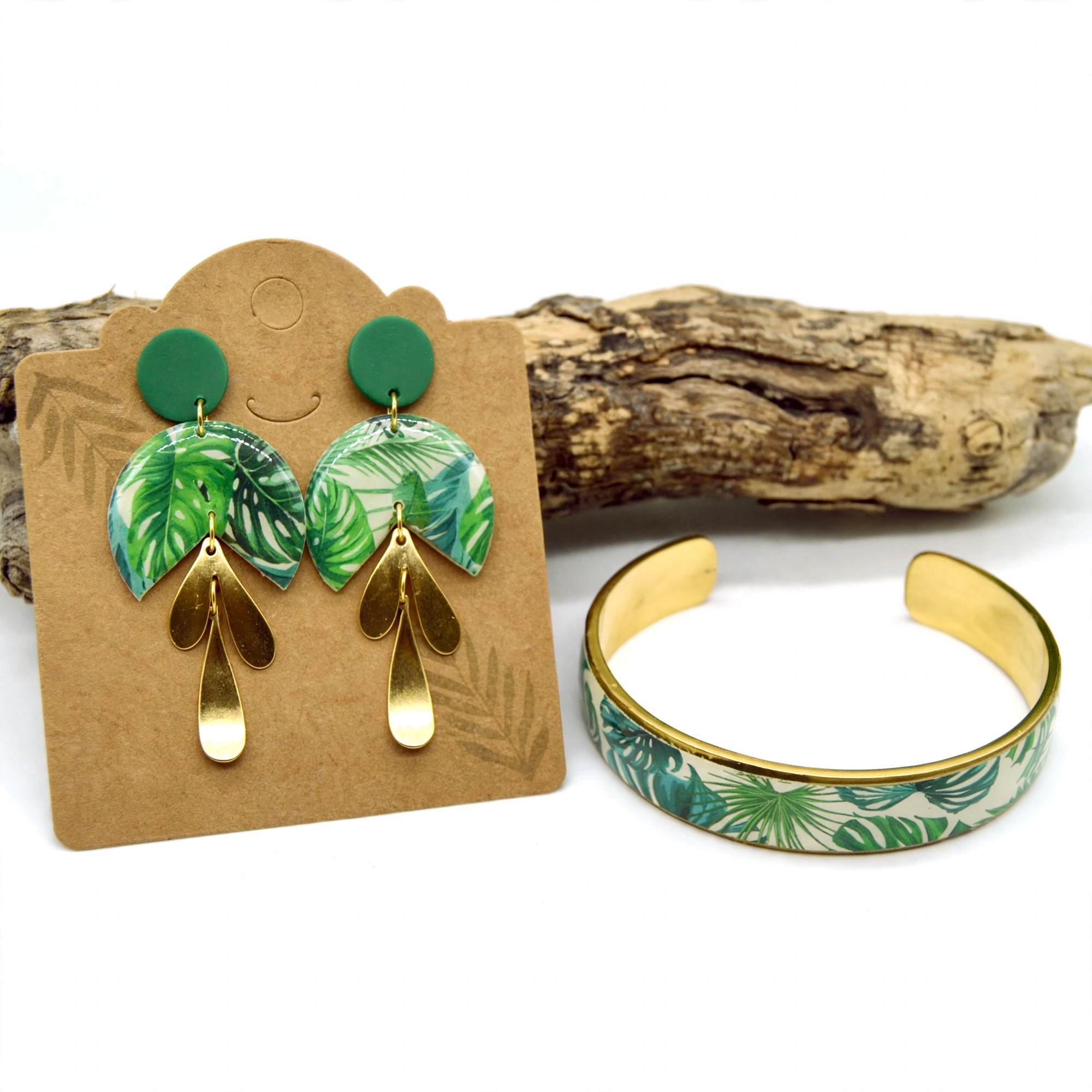 Parure Jungle manchette et boucles d'oreilles