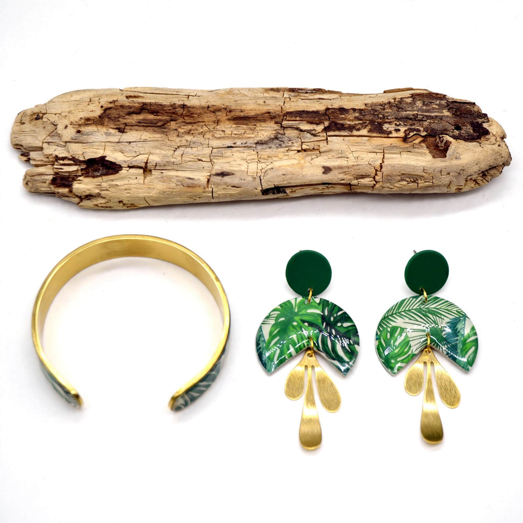 Parure Jungle manchette et boucles d'oreilles