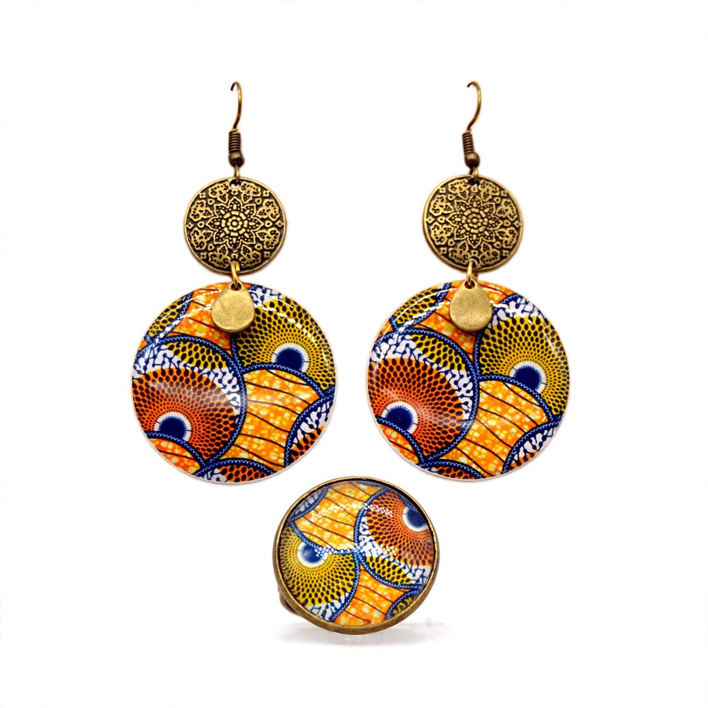 Parure wax orange bague et boucles d'oreilles