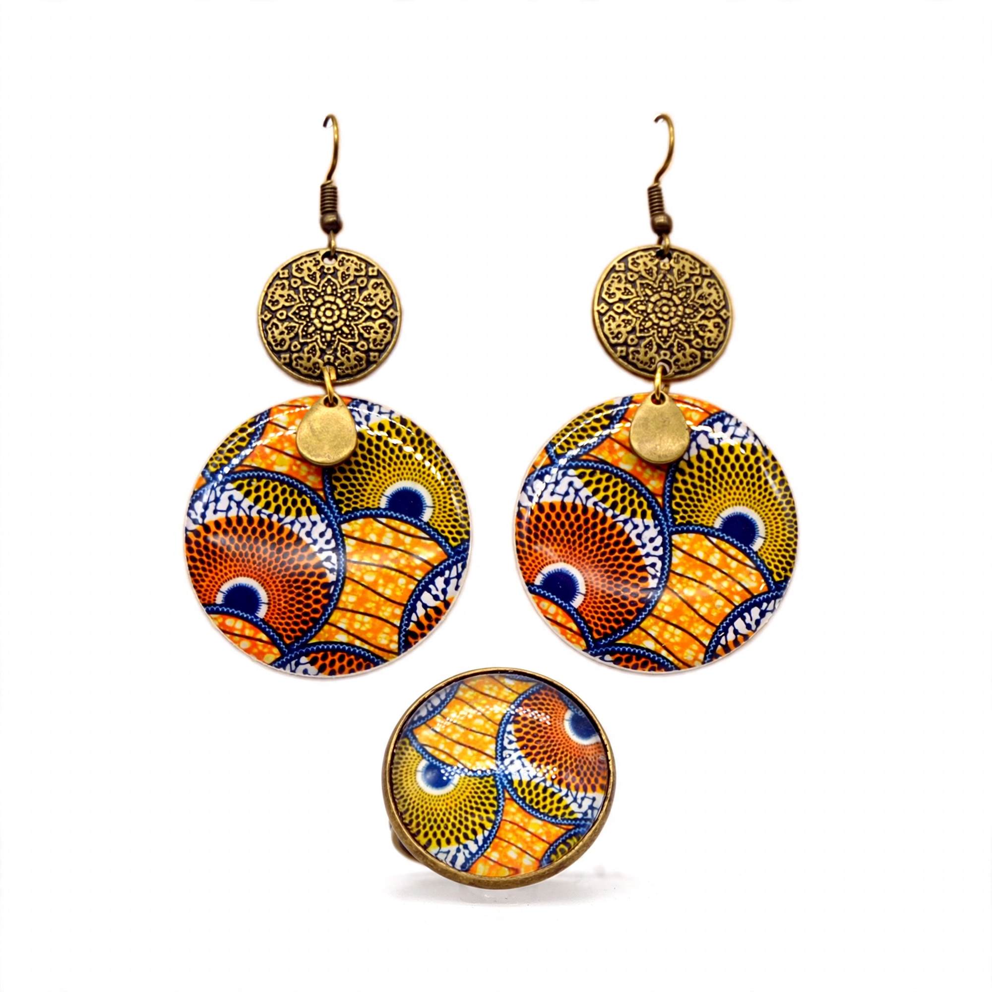 Parure wax orange bague et boucles d'oreilles