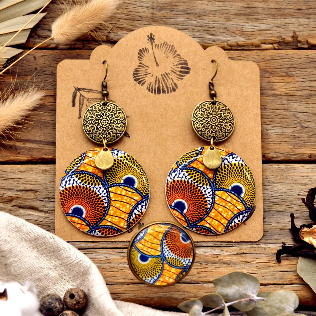 Parure wax orange bague et boucles d'oreilles