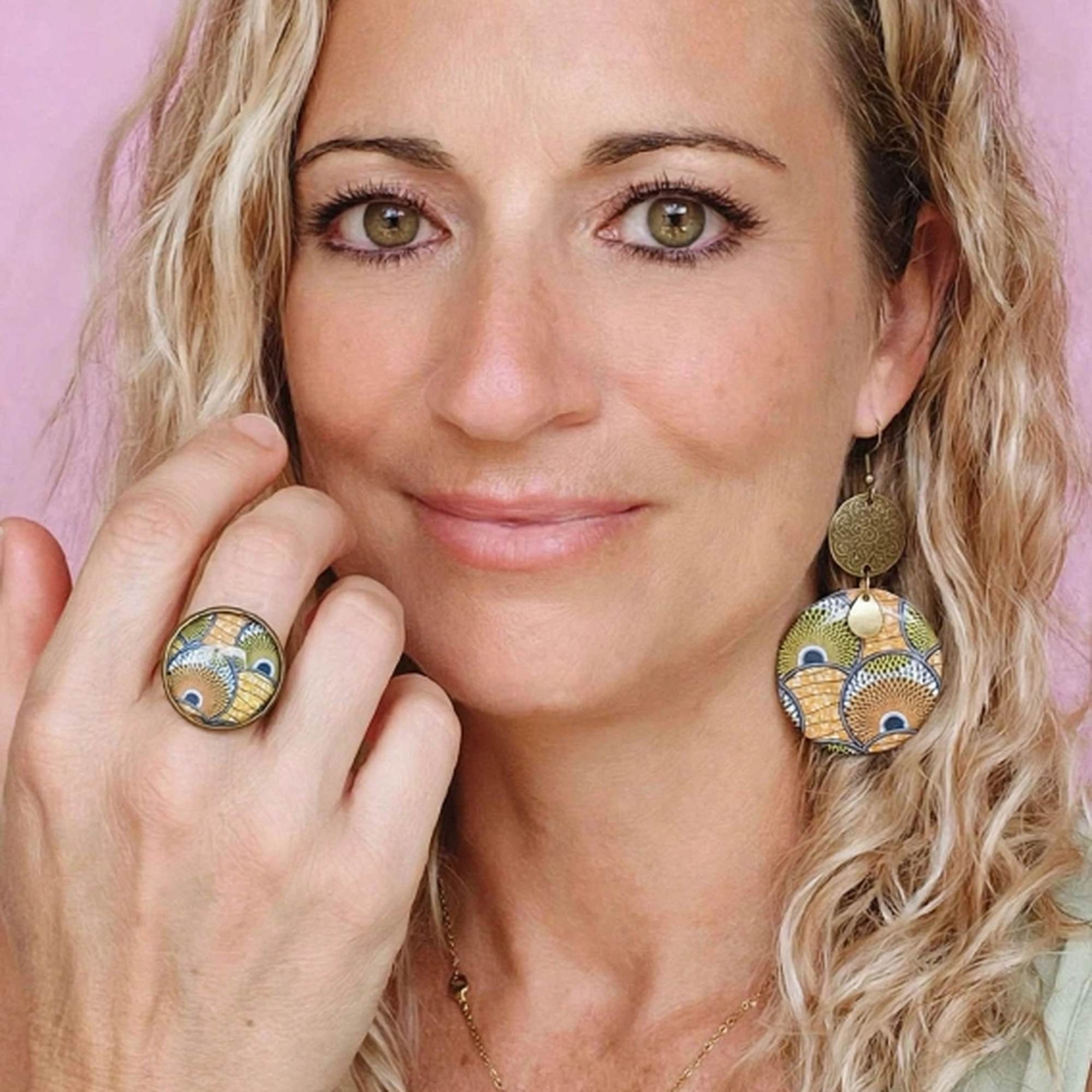 Parure wax orange bague et boucles d'oreilles
