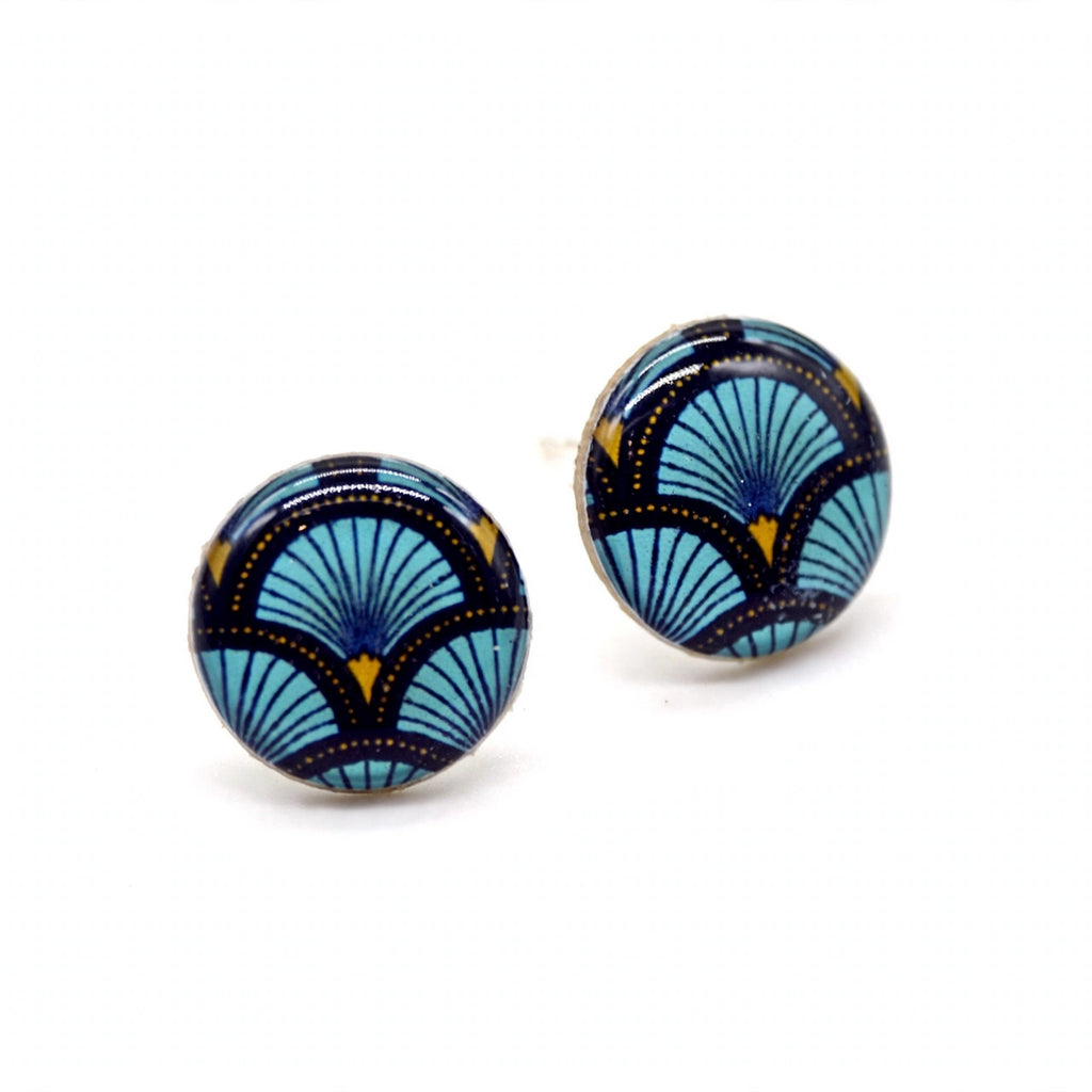 Puces d'oreilles éventail bleu japonisant