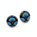 Puces d'oreilles éventail bleu japonisant