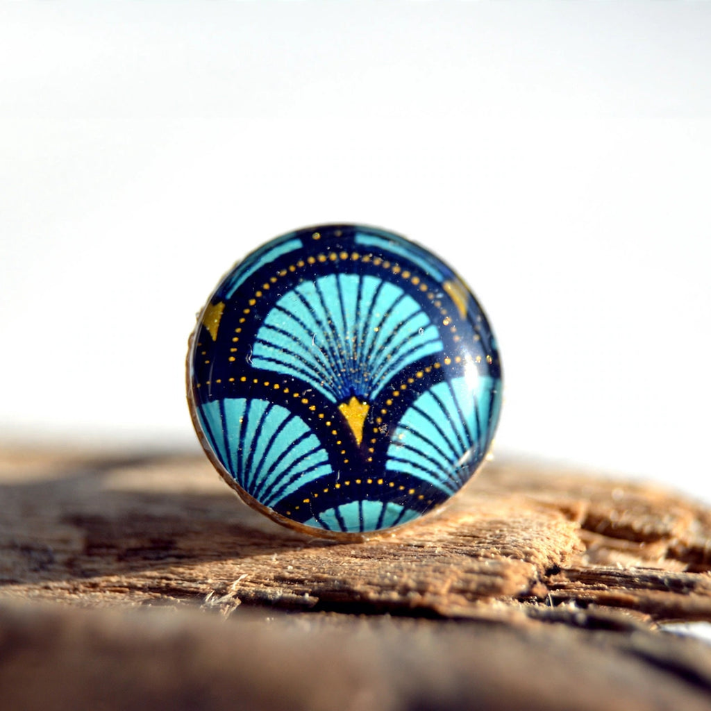 Puces d'oreilles éventail bleu japonisant