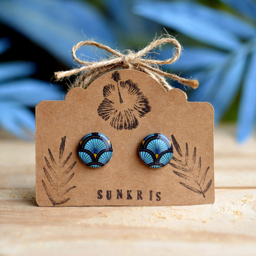 Puces d'oreilles éventail bleu japonisant