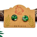 Puces d'oreilles feuillage vert en résine sur support carte, bijou végétal fait main – Sunkris