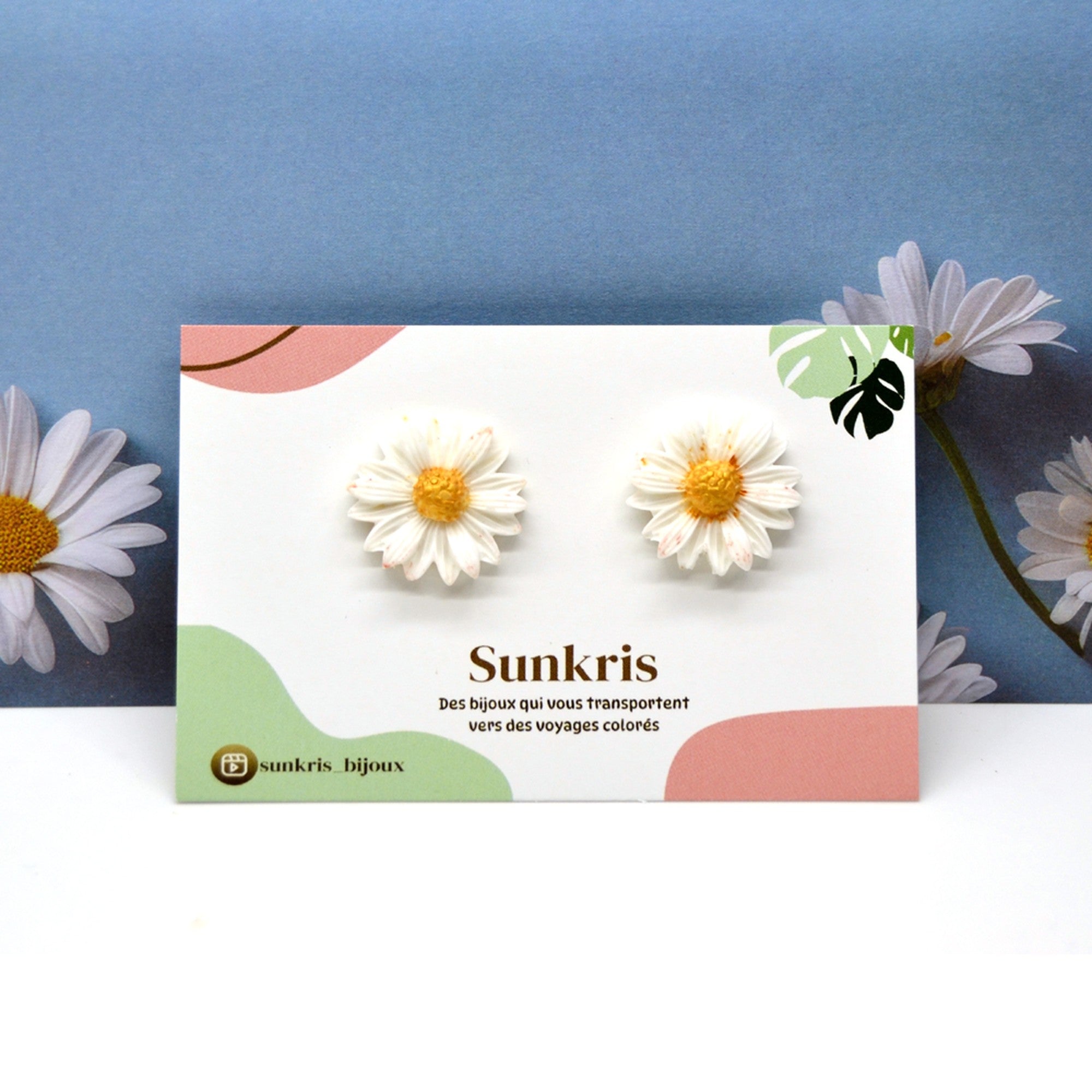 Puces d'oreilles marguerite blanche