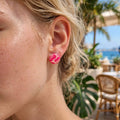 Puces d'oreilles rondes rose et rouge