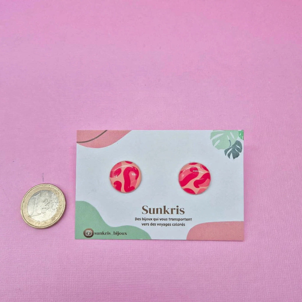 Puces d'oreilles rondes rose et rouge