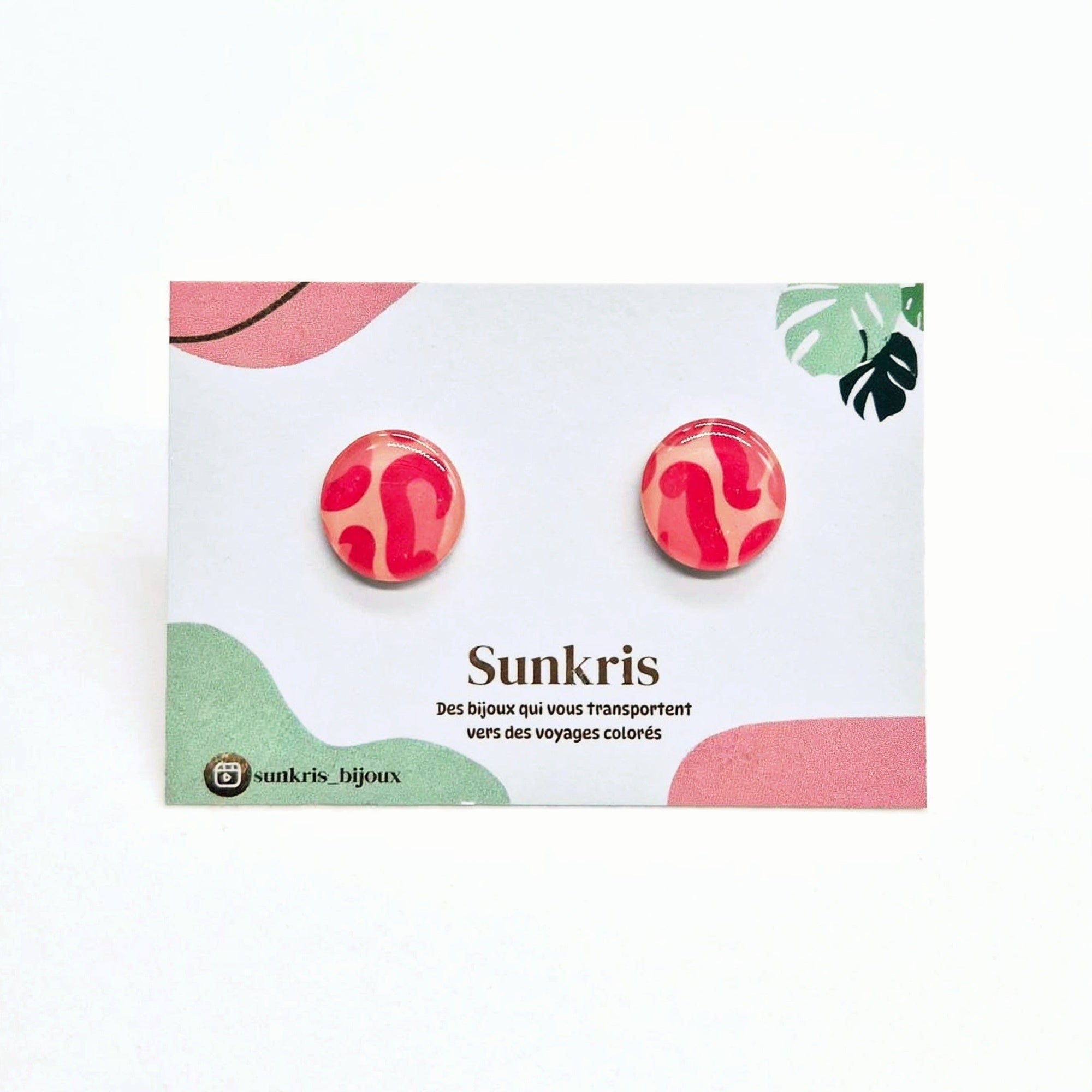 Puces d'oreilles rondes rose et rouge