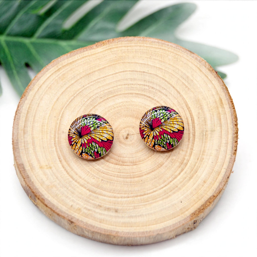 Puces d'oreilles fleur wax et bois