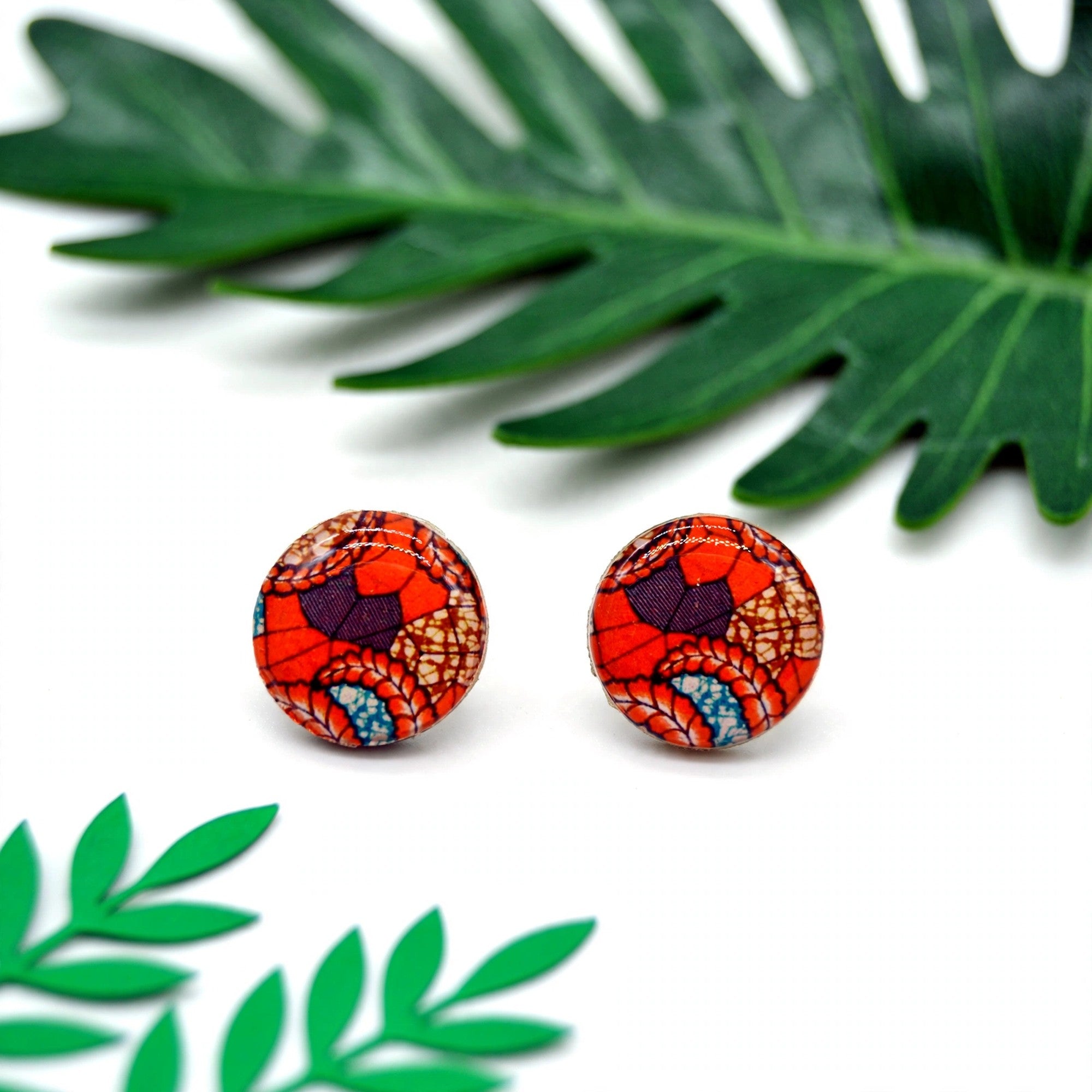 Puces d'oreilles wax orange et bois
