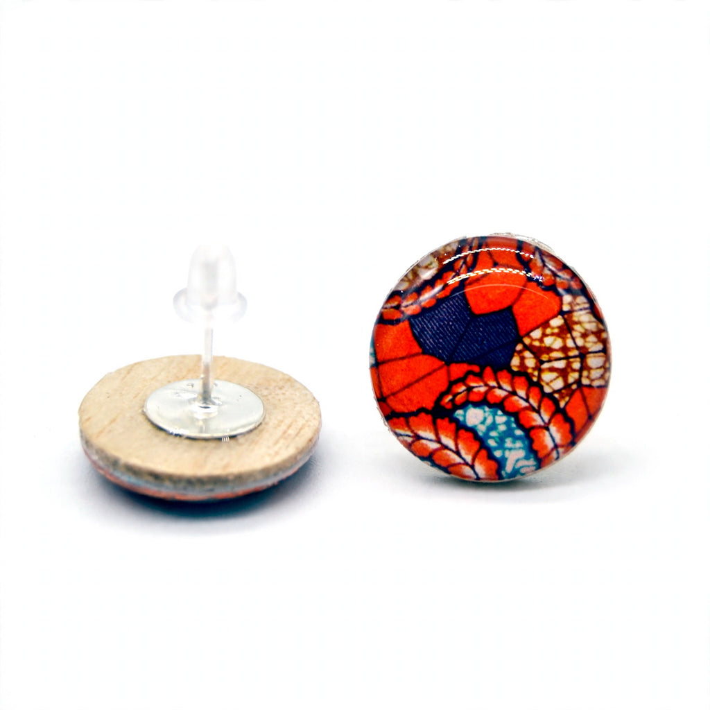 Puces d'oreilles wax orange et bois